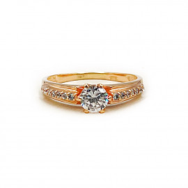 Золота каблучка червоного кольору з цирконом 01-200810704