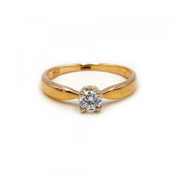 Золотое кольцо в красном с белым цвете с цирконом