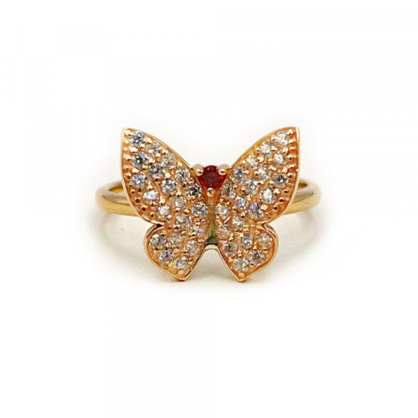 Золота каблучка з цирконом «Метелик»