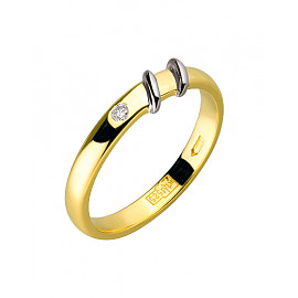Каблучка з золота у жовтому з білим кольорі з білим діамантом 01-200063905