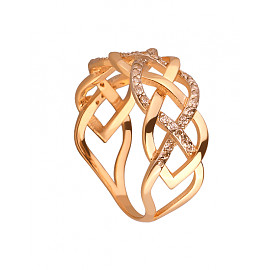 Кольцо из золота красного с белым цвета с цирконом