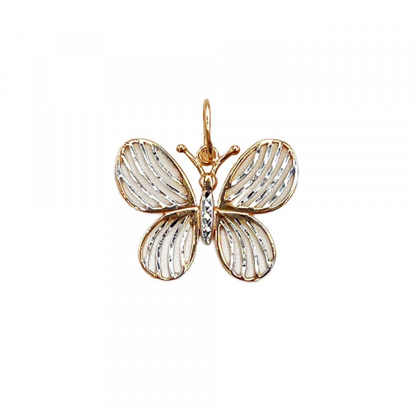 Золотой кулон красного с белым цвета «Бабочка»