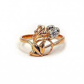 Золотое кольцо красного с белым цвета с белым бриллиантом 01-200806105