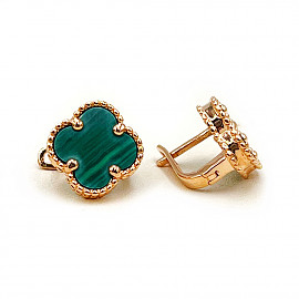 Золоті сережки червоного кольору з цирконом «Конюшина» 01-200839005