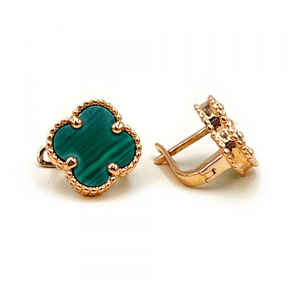 Золоті сережки червоного кольору з цирконом «Конюшина»