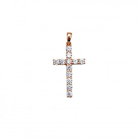 Золотой крестик красного цвета с цирконом 01-200865605