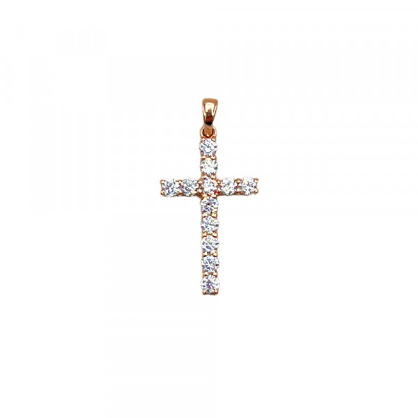 Золотой крестик красного цвета с цирконом