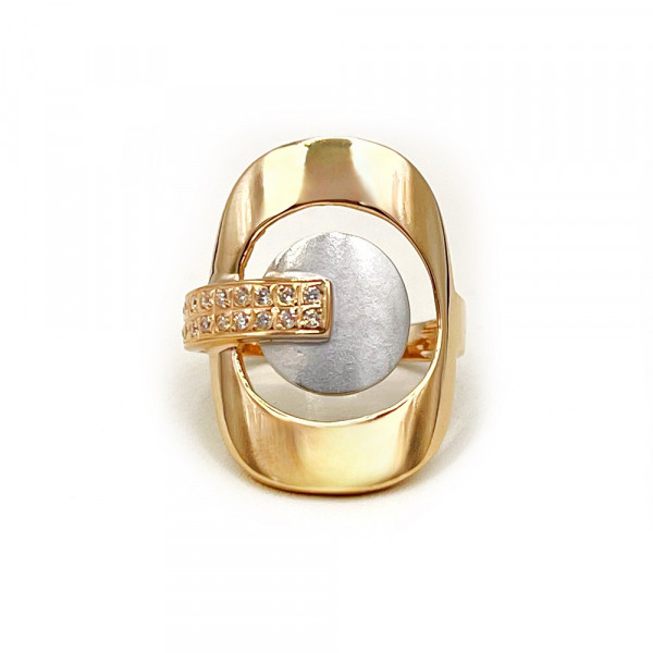 Кольцо из золота в красном с белым цвете с цирконом