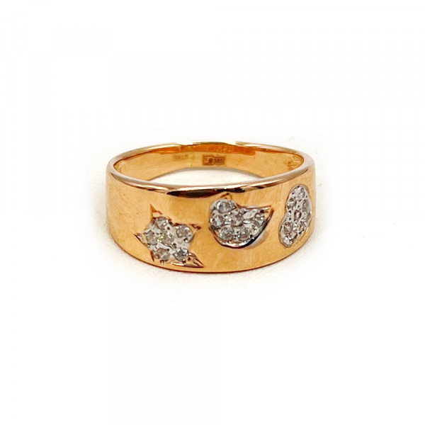 Кольцо из золота в красном с белым цвете с цирконом