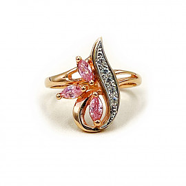 Каблучка з золота червоного з білим кольору з цирконом 01-200878405