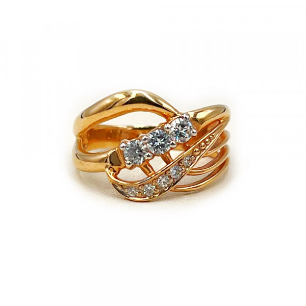 Золотое кольцо красного цвета с цирконом