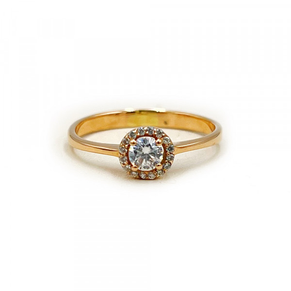 Золотое кольцо в красном цвете с цирконом