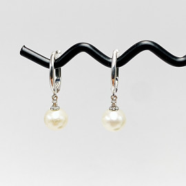 Серьги из золота белого цвета с желтыми бриллиантами и жемчугом 01-200789806