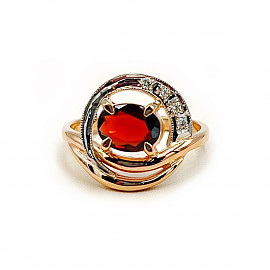 Кольцо из красного с белым золота с коричневым гранатом и белыми бриллиантами 01-200814206