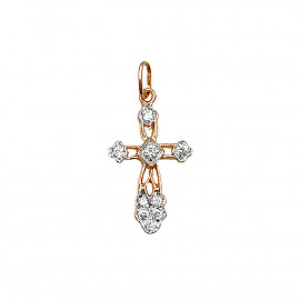 Хрестик з золота червоного з білим кольору з цирконом 01-200819906