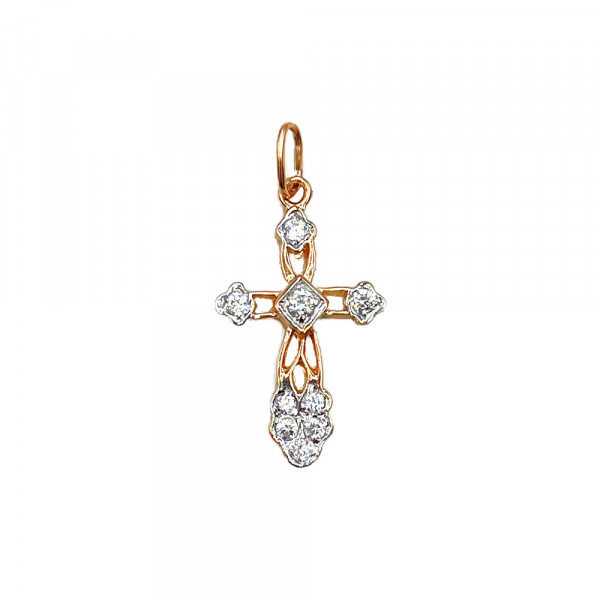 Хрестик з золота червоного з білим кольору з цирконом