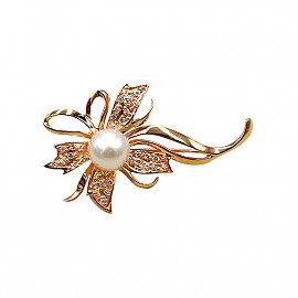 Брошка з золота з перлиною та цирконом 01-200882406