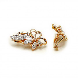 Золоті сережки червоного з білим кольору з цирконом 01-200929606