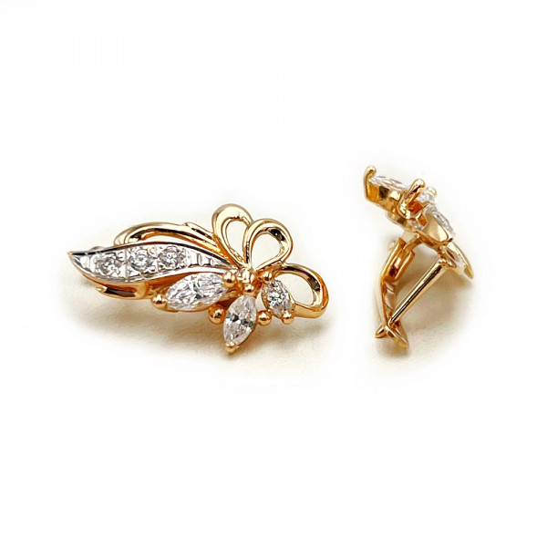 Золоті сережки червоного з білим кольору з цирконом