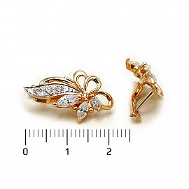 Золоті сережки червоного з білим кольору з цирконом