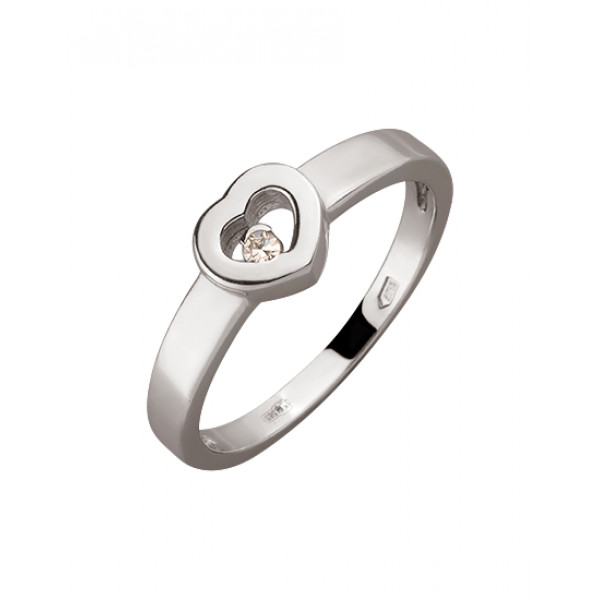 Золотое кольцо в белом цвете с белым бриллиантом «Сердце»