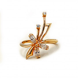 Золота каблучка у червоному кольорі з цирконом 01-200214107