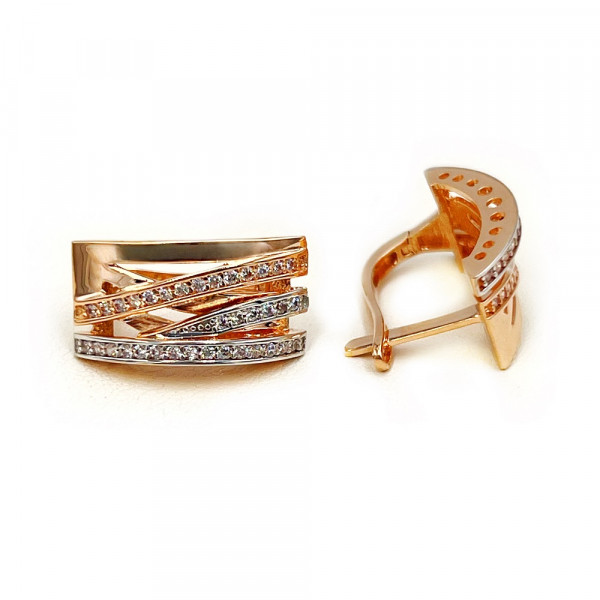 Сережки з червоного з білим золота з цирконом