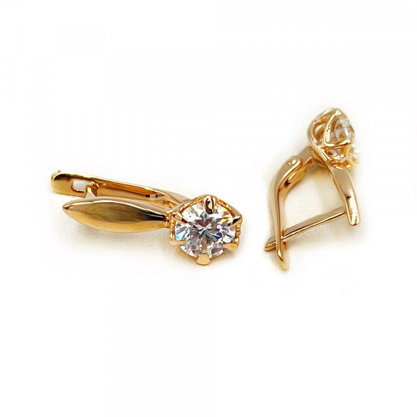 Золотые серьги в красном цвете с цирконом