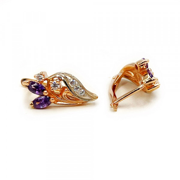 Сережки з червоного з білим золота з цирконом