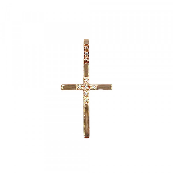 Золотий хрестик червоного кольору з цирконом
