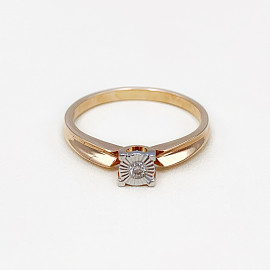 Кольцо из золота красного с белым цвета с коричневым бриллиантом