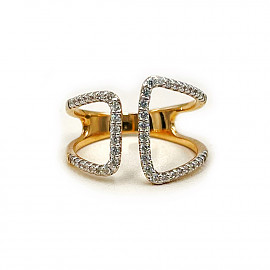 Золота каблучка у червоному з білим кольорі з цирконом 01-200213708