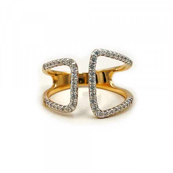 Золота каблучка у червоному з білим кольорі з цирконом