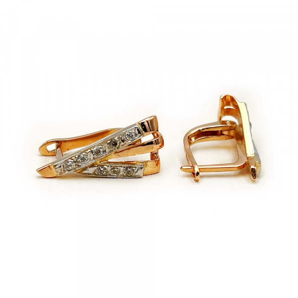 Серьги из золота в красном с белым цвете с цирконом