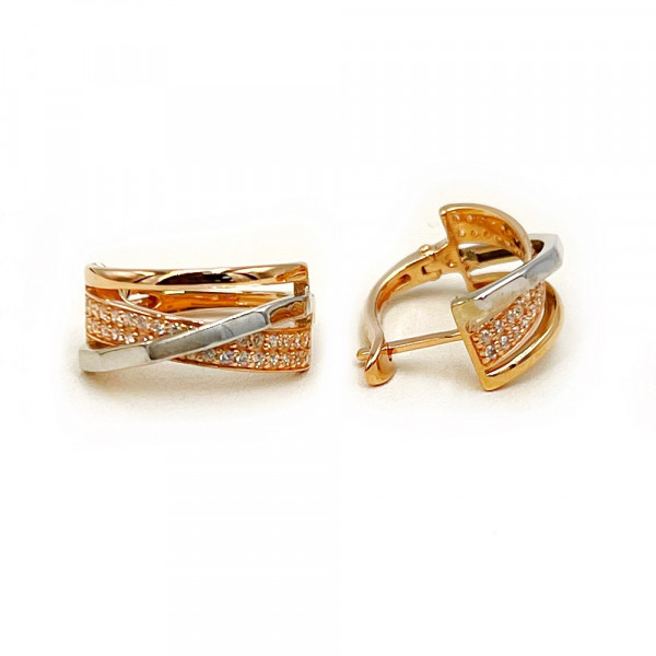 Золотые серьги красного с белым цвета с цирконом