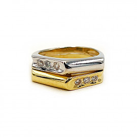 Перстень из золота желтого с белым цвета с белыми бриллиантами 01-200761008