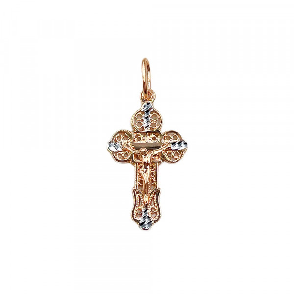 Хрестик з золота у червоному з білим кольорі