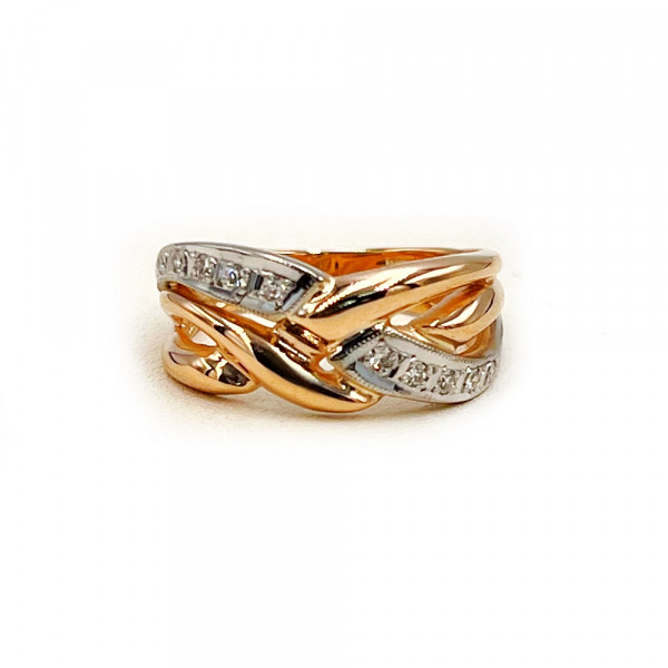 Золотое кольцо в красном с белым цвете с белыми бриллиантами