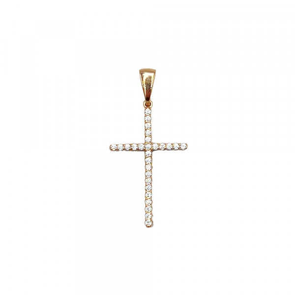 Золотой крестик в красном цвете с цирконом