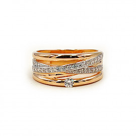 Кольцо из красного с белым золота с цирконом 01-200883408