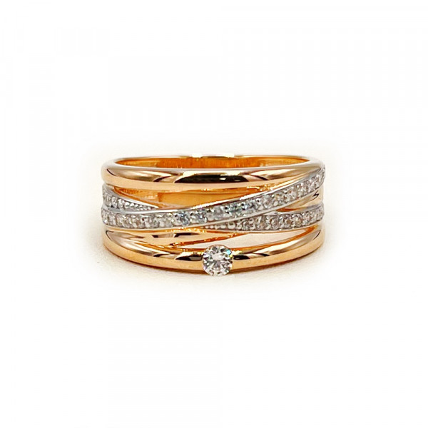 Кольцо из красного с белым золота с цирконом