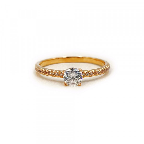 Золотое кольцо в красном цвете с цирконом