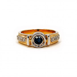 Золотое кольцо с синим корундом и желтыми бриллиантами 01-200779909