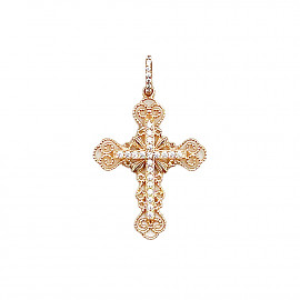 Золотой крестик красного цвета с цирконом 01-200786309