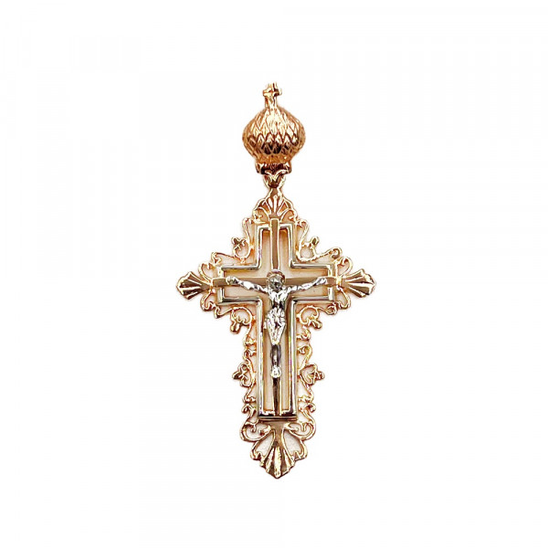 Хрестик з золота червоного з білим кольору