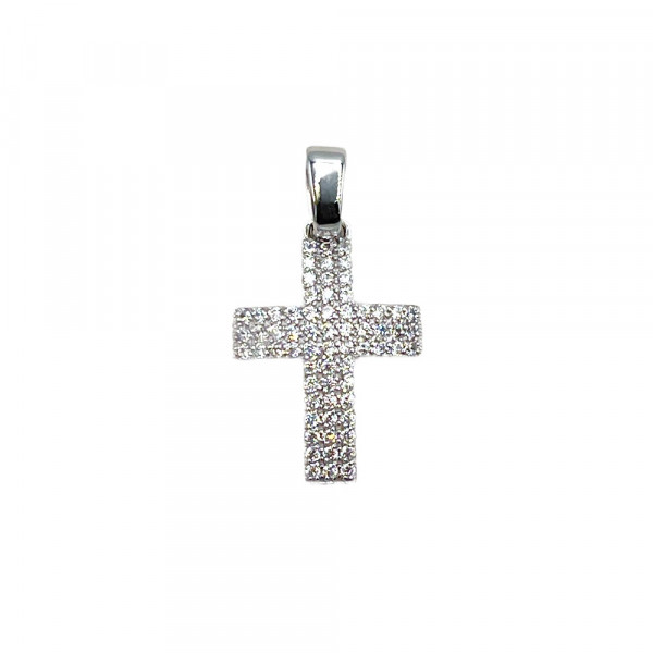 Крестик из белого золота с цирконом