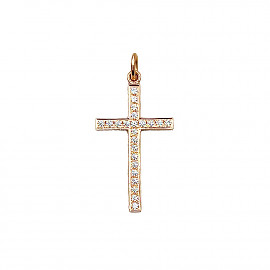 Золотий хрестик червоного кольору з цирконом 01-200857009