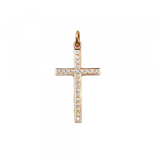 Золотий хрестик червоного кольору з цирконом