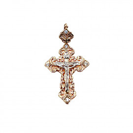 Золотий хрестик у червоному з білим кольорі з цирконом 01-200878309