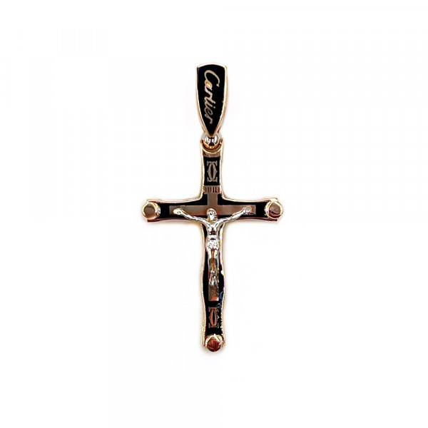 Хрестик з золота червоного з білим кольору з емаллю